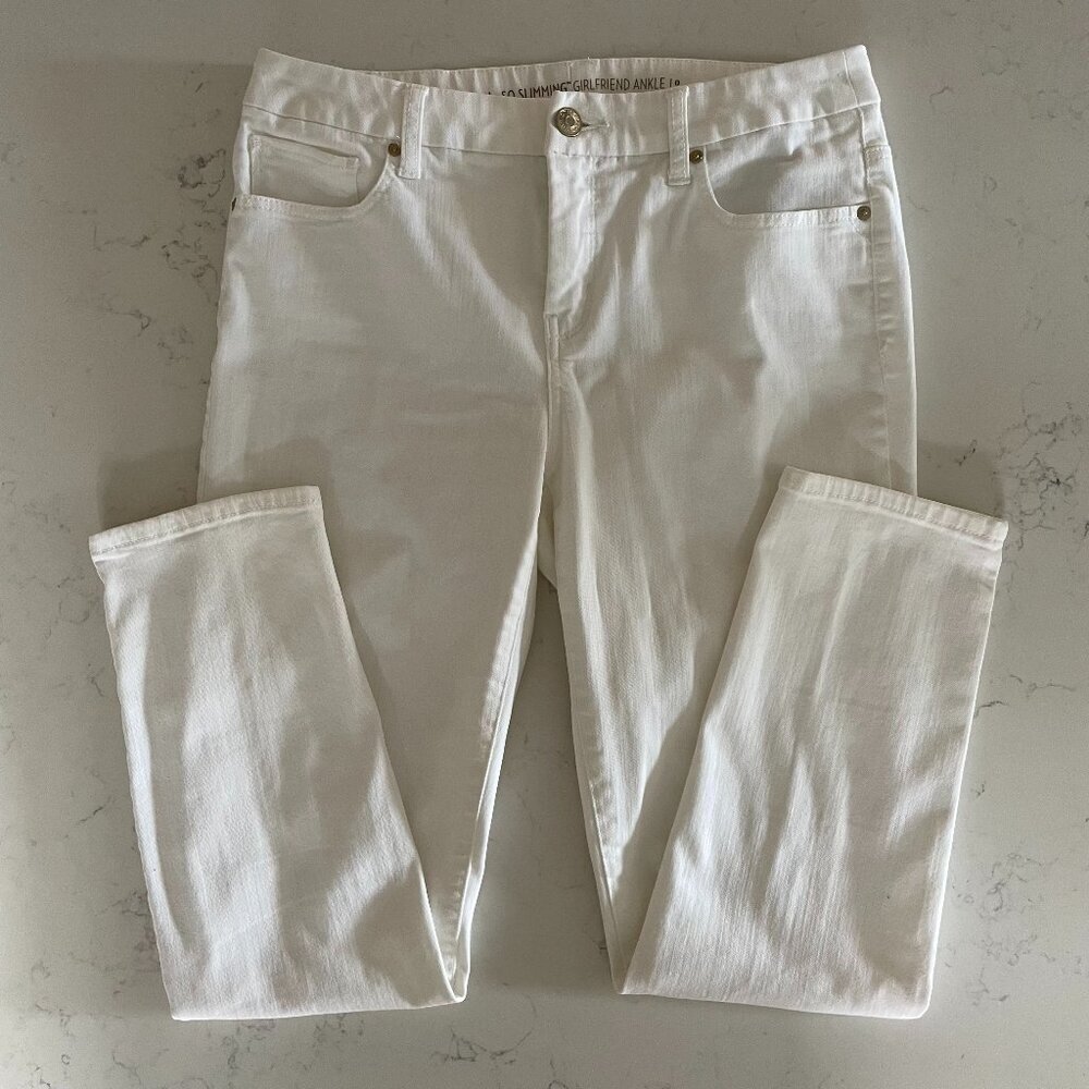 Chico's the So Slimming Girlfriend Ankle 5 Pocket Cotton Rayon Jeans White Sz 0
